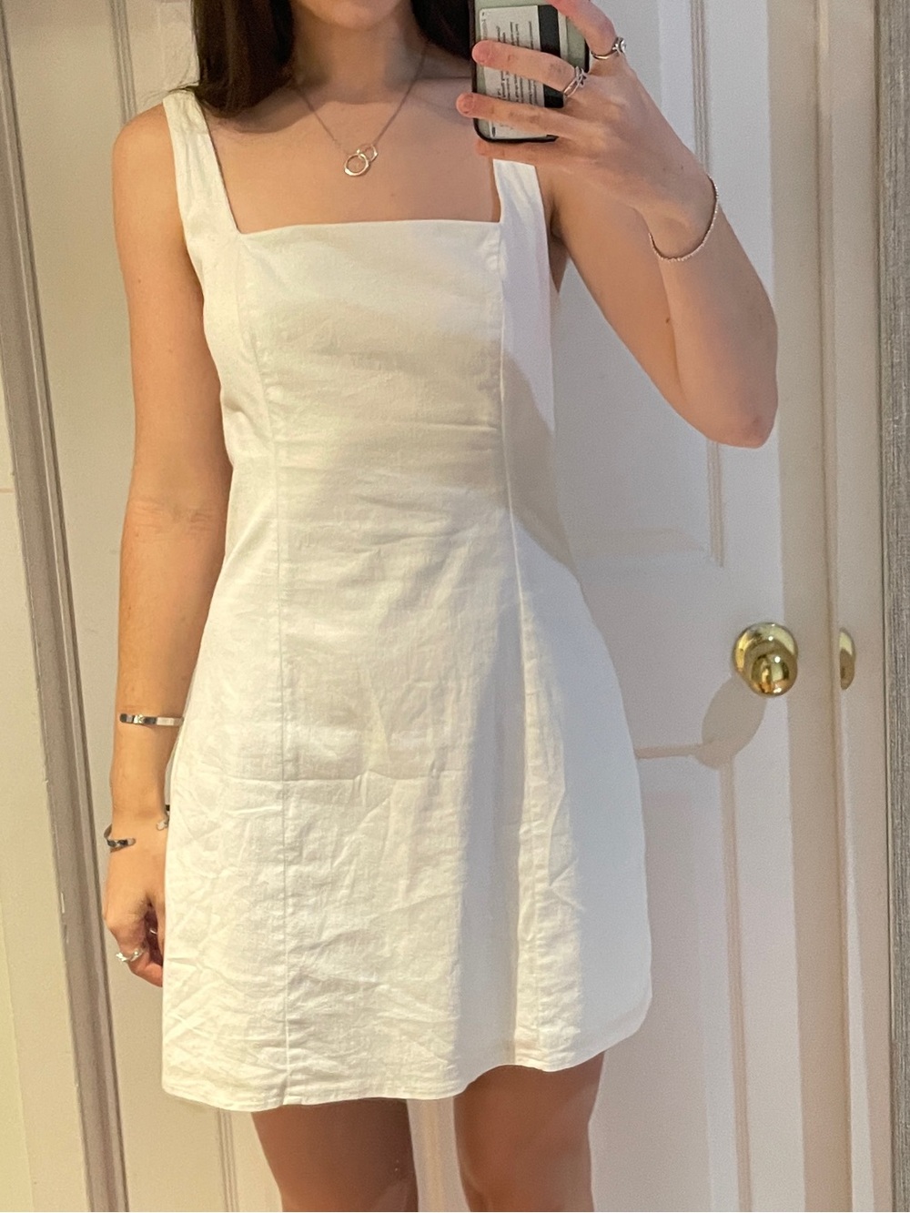 White linen grad dress